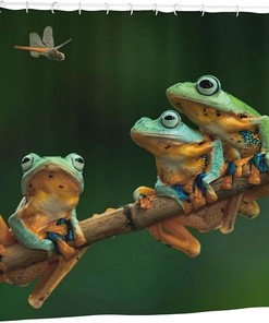 Colored Frogs And Dragonflies Printed Bathroom Shower Curtain -Resistant Grommets Holes For Nature Inspired Bathroom