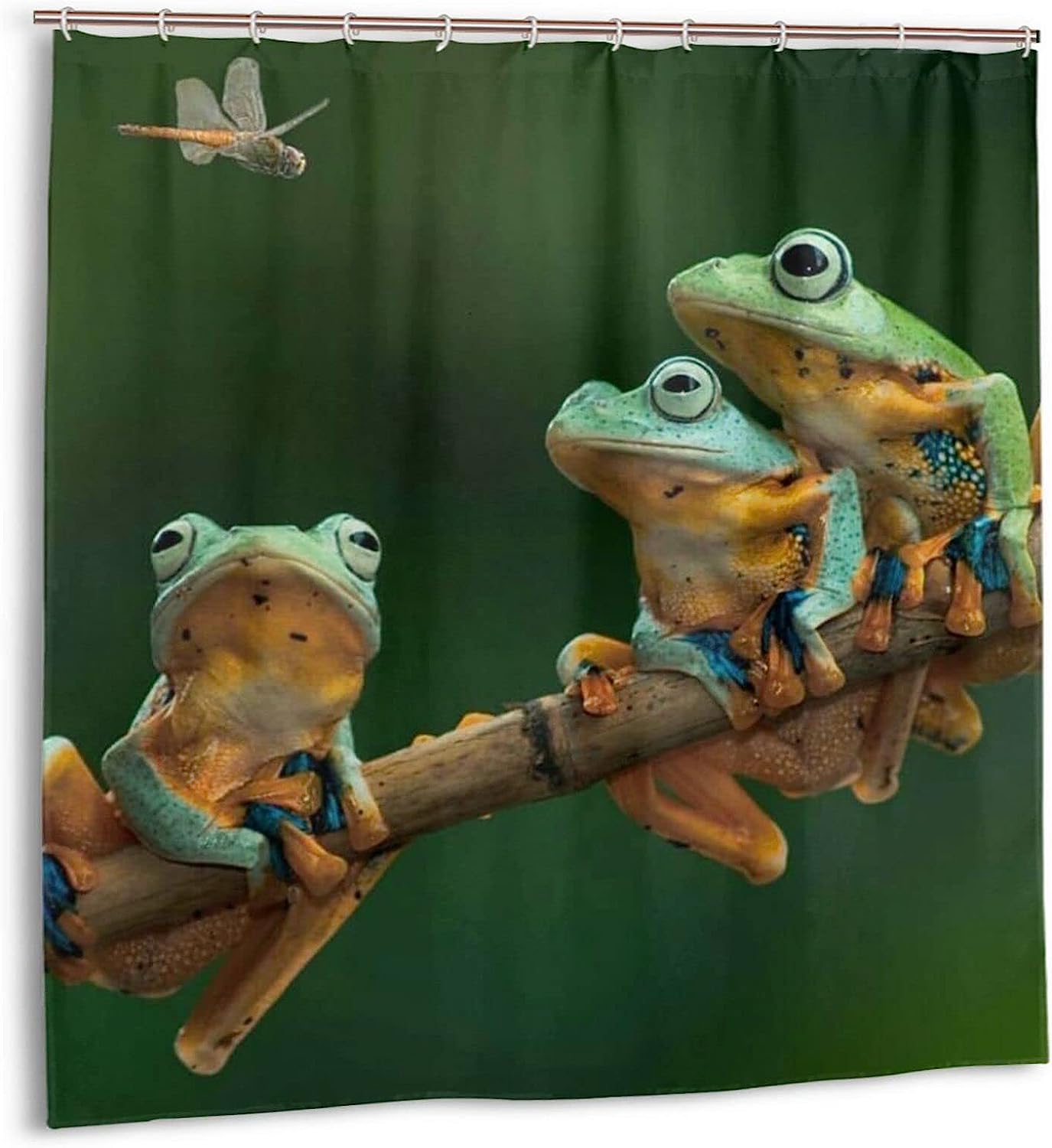 Colored Frogs And Dragonflies Printed Bathroom Shower Curtain -Resistant Grommets Holes For Nature Inspired Bathroom - Image 2
