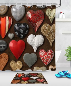 Colored Heart Ornaments Fabric Shower Curtain for Bathroom Decor