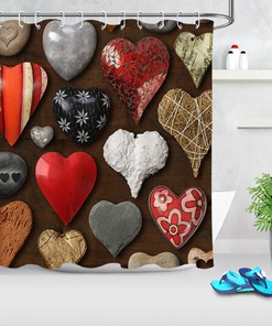 Colored Heart Ornaments Fabric Shower Curtain for Bathroom Decor