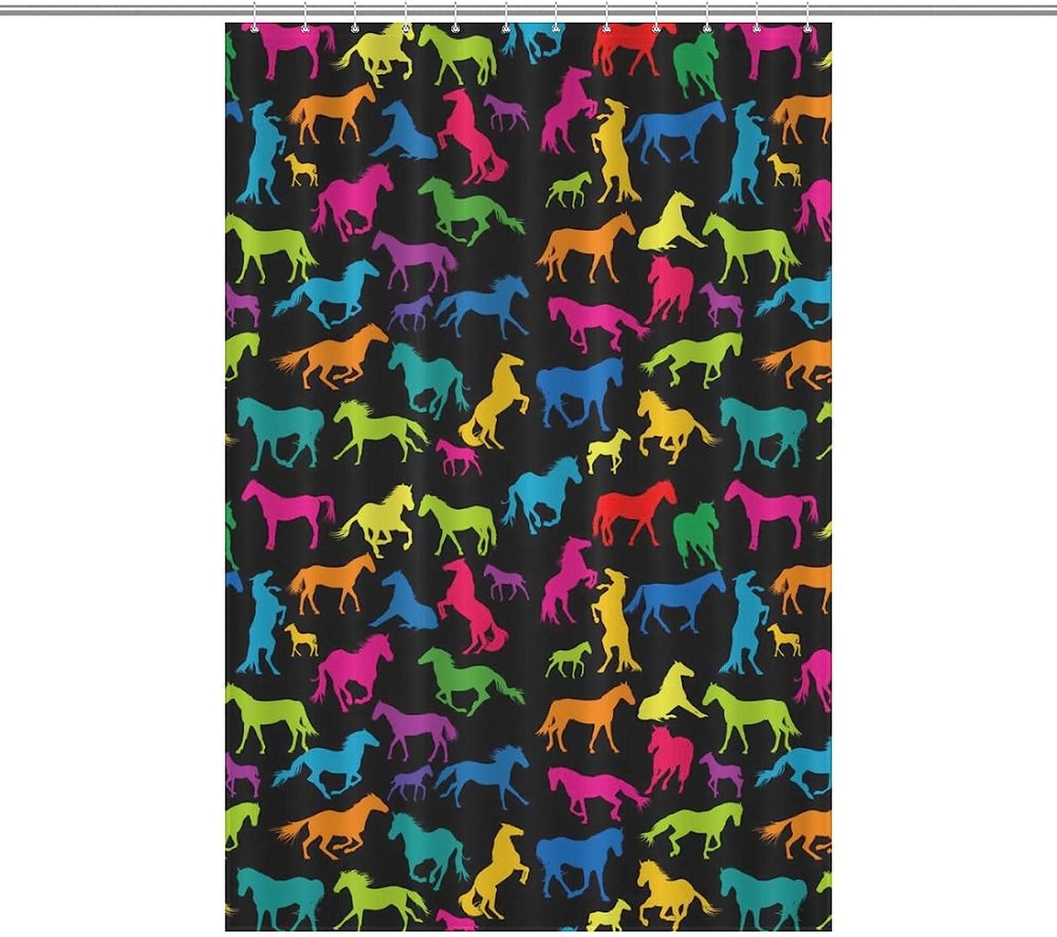 Colored Horses Bath Shower Curtain Made Of Waterproof Fabrics For Equestrian And Animal Lovers