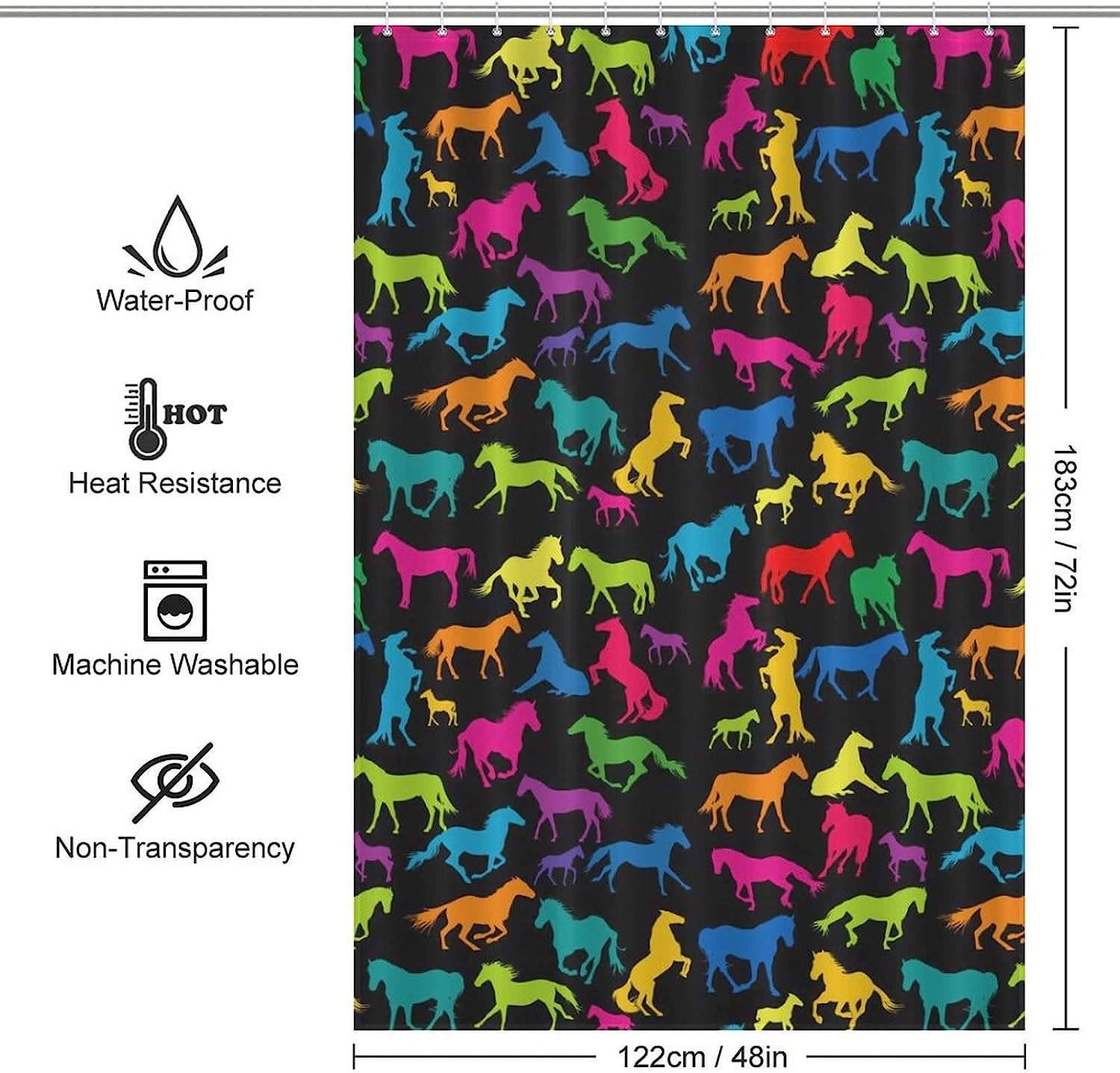 Colored Horses Bath Shower Curtain Made Of Waterproof Fabrics For Equestrian And Animal Lovers - Image 2