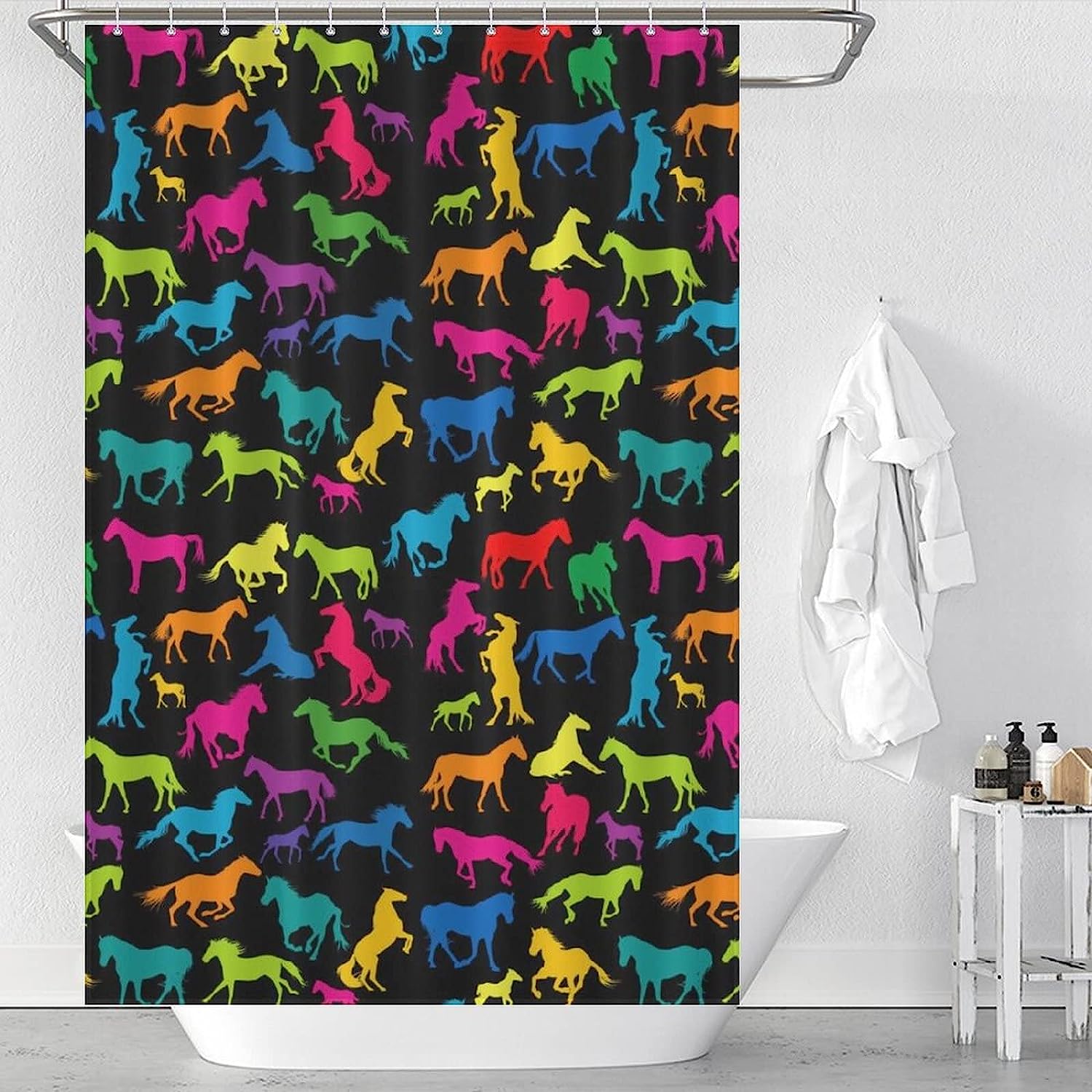 Colored Horses Bath Shower Curtain Made Of Waterproof Fabrics For Equestrian And Animal Lovers - Image 3