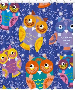 Colored Owls with Snowflakes Shower Curtain for Whimsical Winter Bathroom Decor