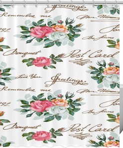 Colored Roses Text Print Shower Curtain for Springtime Bathroom Decor