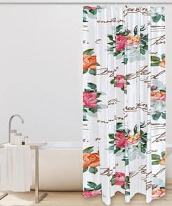 Colored Roses Text Print Shower Curtain for Springtime Bathroom Decor