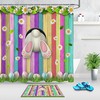Colored Wood Plank Easter Rabbit Shower Curtain With Flowers For Bathroom Decor