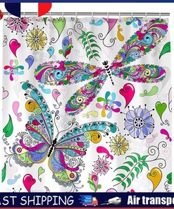 Colorful 3D Dragonfly Print Shower Curtain For Bathroom Tub Set
