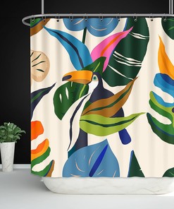 Colorful Abstract Palm Leaf Shower Curtain, Tropical Botanical Natural Theme for Your Bathroom