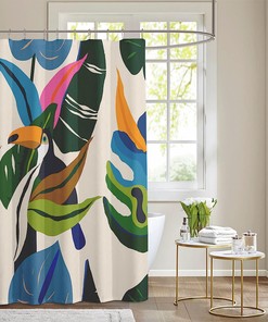 Colorful Abstract Palm Leaf Shower Curtain, Tropical Botanical Natural Theme for Your Bathroom