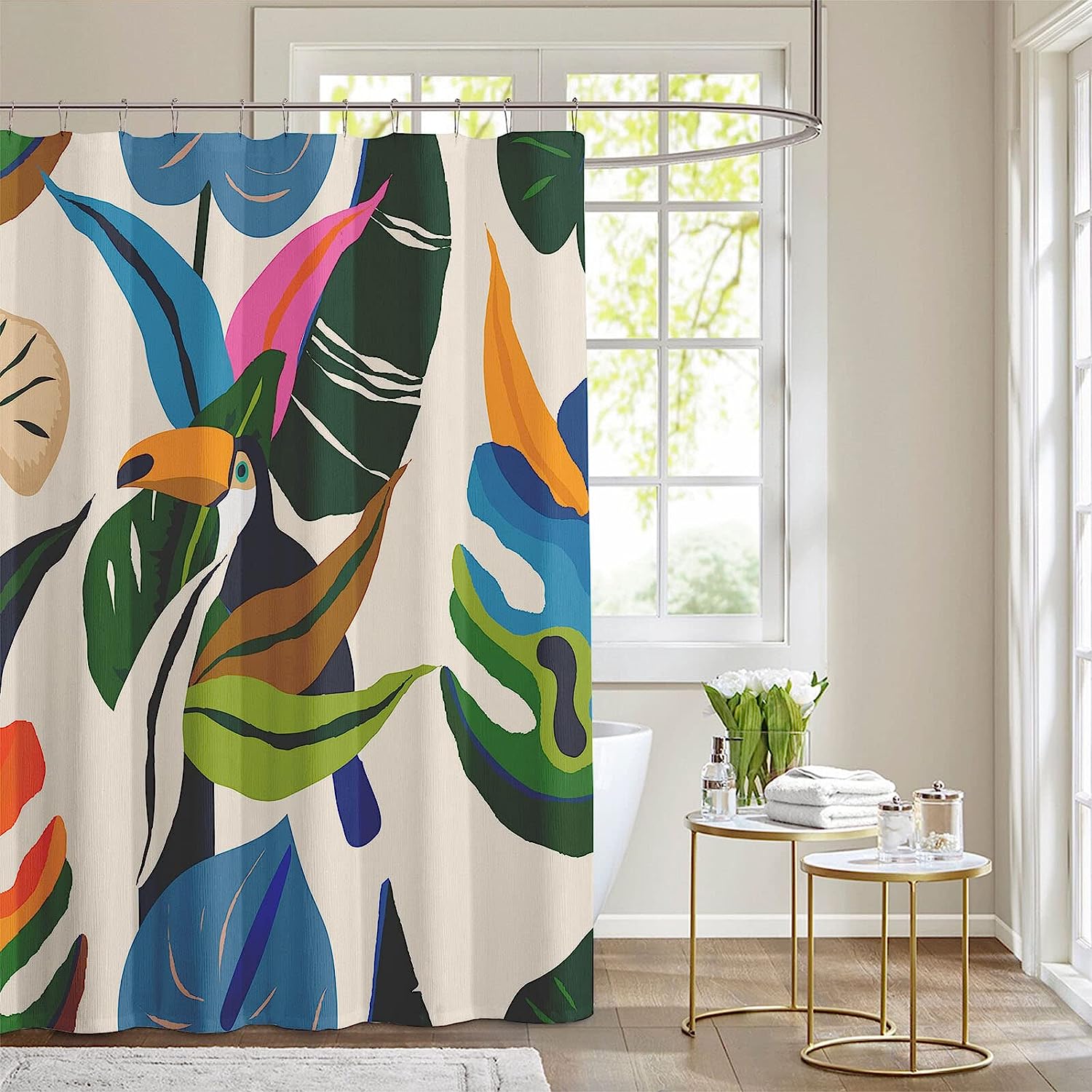 Colorful Abstract Palm Leaf Shower Curtain, Tropical Botanical Natural Theme for Your Bathroom
