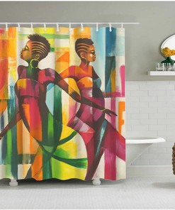 Colorful African Women Shower Curtain For Ethnic Bathroom Decor.