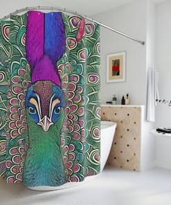 Colorful Ai Art Cosmic Peacock Print Shower Curtain For Bold Bathroom Decor