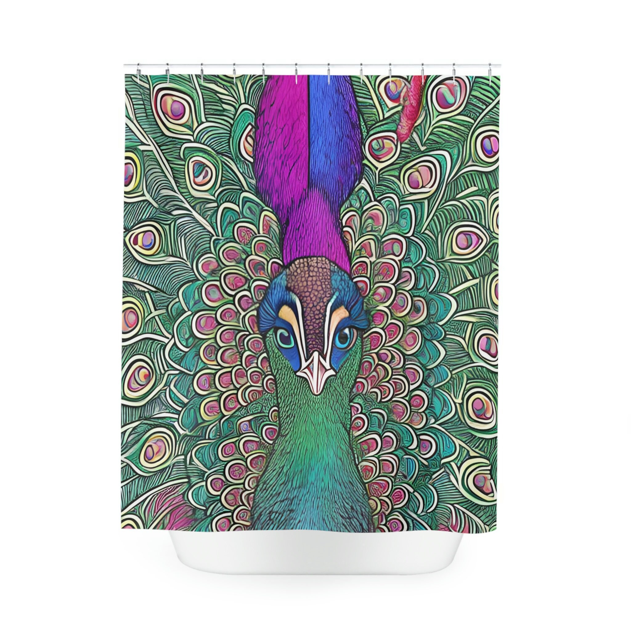 Colorful Ai Art Cosmic Peacock Print Shower Curtain For Bold Bathroom Decor - Image 2