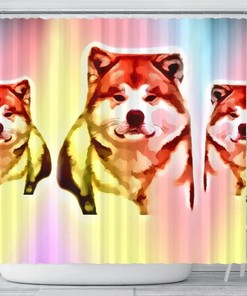 Colorful Akita Dog Printed Shower Curtain In Multiple Colors