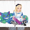 Colorful Alice Reading A Book Cat Cartoon Curtain Set - Living Room Bedroom Window Drapes