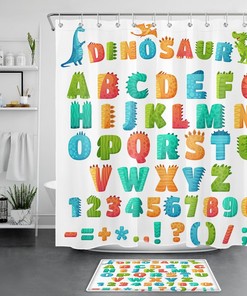Colorful Alphabet Cartoon Dinosaur Shower Curtain - Fun And Cute Bathroom Decor For Kids