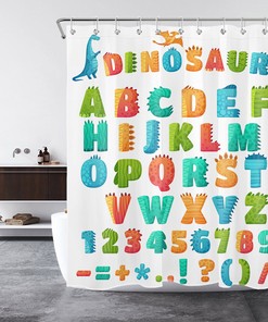 Colorful Alphabet Cartoon Dinosaur Shower Curtain - Fun And Cute Bathroom Decor For Kids