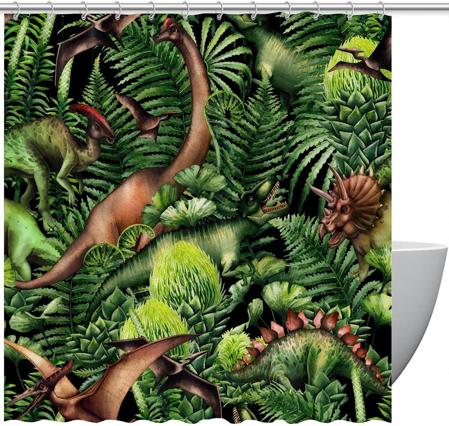 Colorful And Vibrant Dinosaur Shower Curtain With A Durable Fabric For A Long-Lasting Bathroom Decor