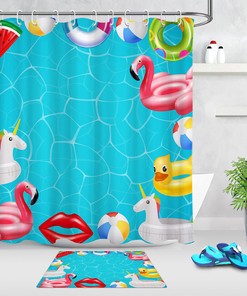 Colorful And Vibrant Swimming Flamingo Shower Curtain, Perfect Bathroom Decor For Animal Lovers