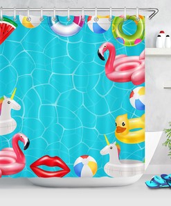 Colorful And Vibrant Swimming Flamingo Shower Curtain, Perfect Bathroom Decor For Animal Lovers