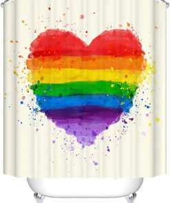 Colorful And Waterproof Rainbow Love Heart Bathroom Curtain