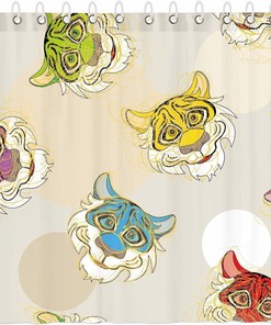 Colorful Animal Sketch Tiger Jungle Print Fabric Shower Curtain