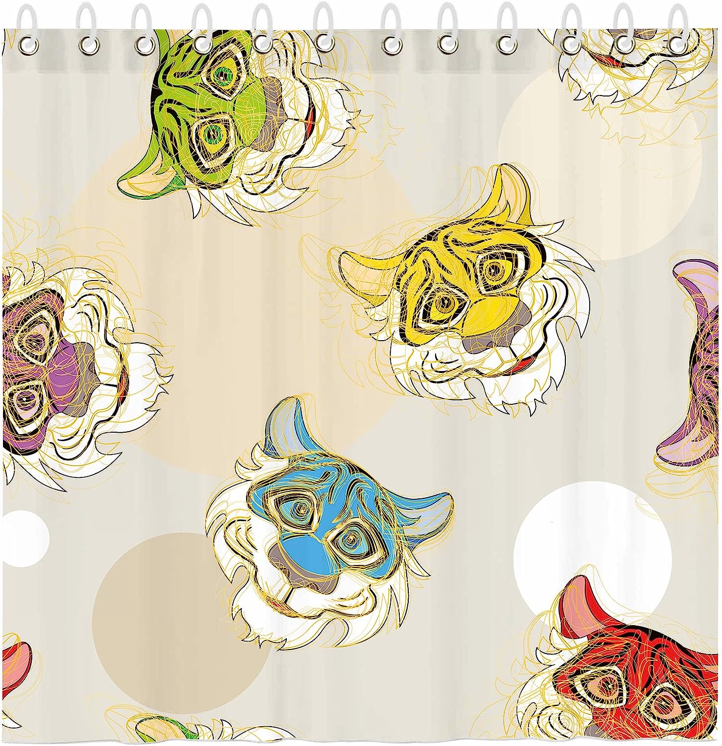 Colorful Animal Sketch Tiger Jungle Print Fabric Shower Curtain