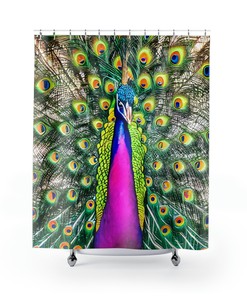 Colorful Art Deco Peacock Shower Curtain - Vibrant Bathroom Decor