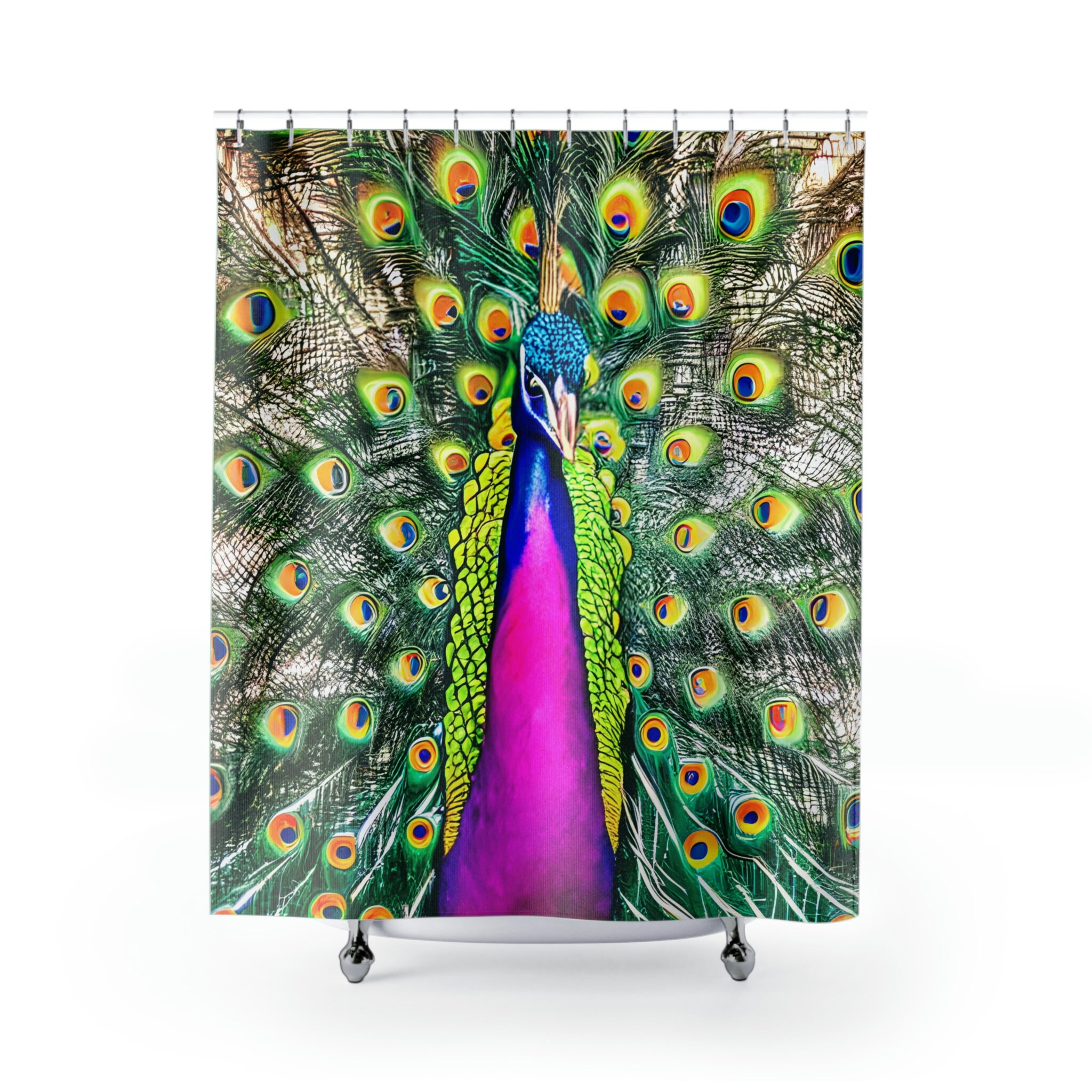 Colorful Art Deco Peacock Shower Curtain - Vibrant Bathroom Decor