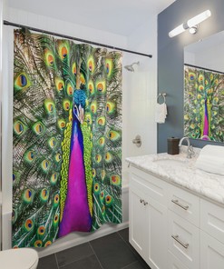 Colorful Art Deco Peacock Shower Curtain - Vibrant Bathroom Decor