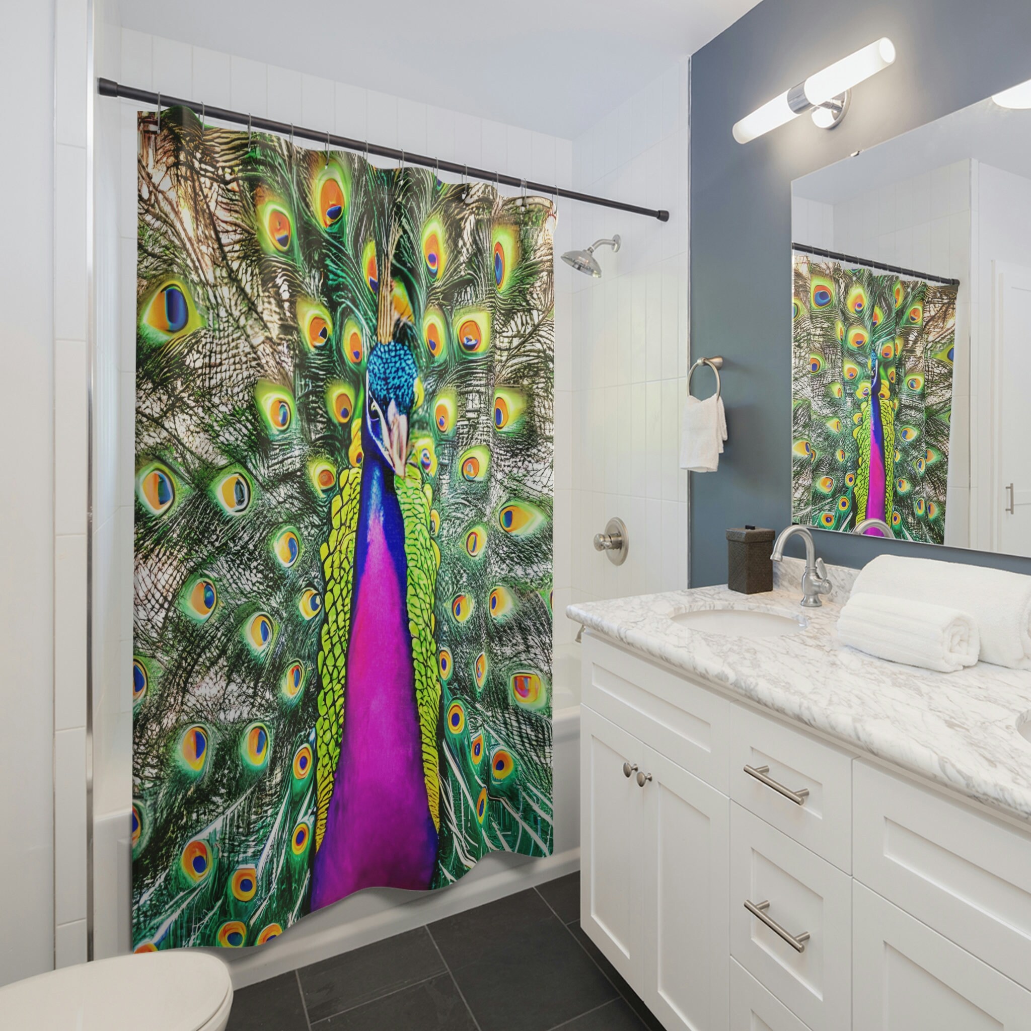 Colorful Art Deco Peacock Shower Curtain - Vibrant Bathroom Decor