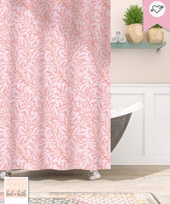 Colorful Art Nouveau Pink William Morris Botanical Shower Curtain for Boho Bathroom 