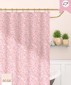 Colorful Art Nouveau Pink William Morris Botanical Shower Curtain for Boho Bathroom