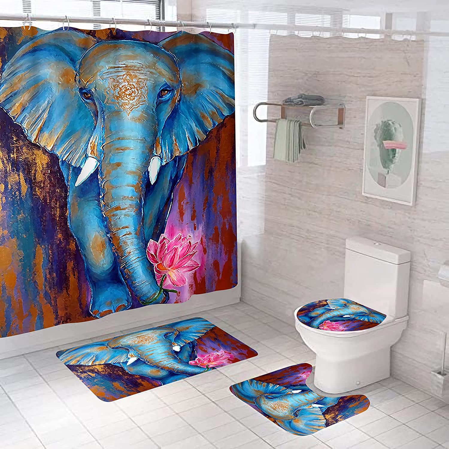 Colorful Art Print Elephant Shower Curtain African Elephant Painting Bathroom Decors For Home Bathroom