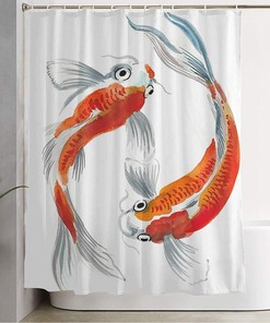 Colorful Asian Koi Fishes Japanese Animals Wildlife Orange Shower Curtain 