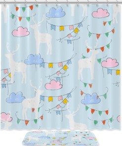 Colorful Banners And Deer Silhouettes Print Shower Curtain For A Playful Bathroom Decor