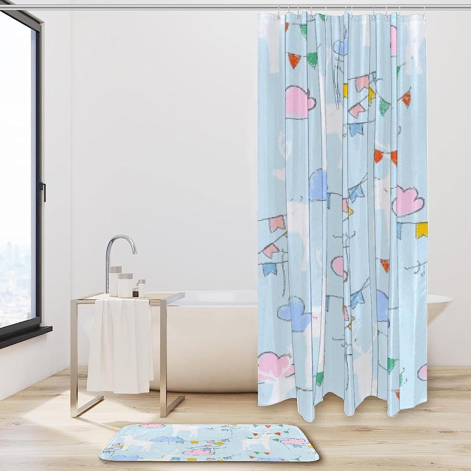 Colorful Banners And Deer Silhouettes Print Shower Curtain For A Playful Bathroom Decor - Image 2