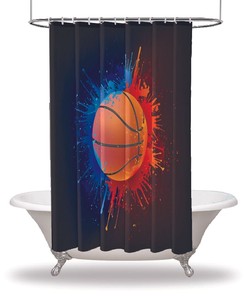 Colorful Basketball Printed Shower Curtain - Waterproof Bathroom Decor