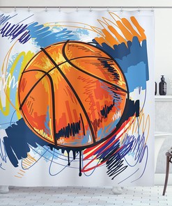 Colorful Basketball Sketch Shower Curtain For Sports Enthusiasts