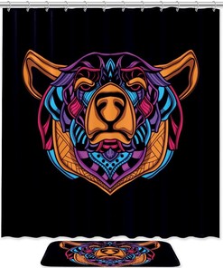 Colorful Bear Wilderness Waterproof Shower Curtain For Bathroom Decor