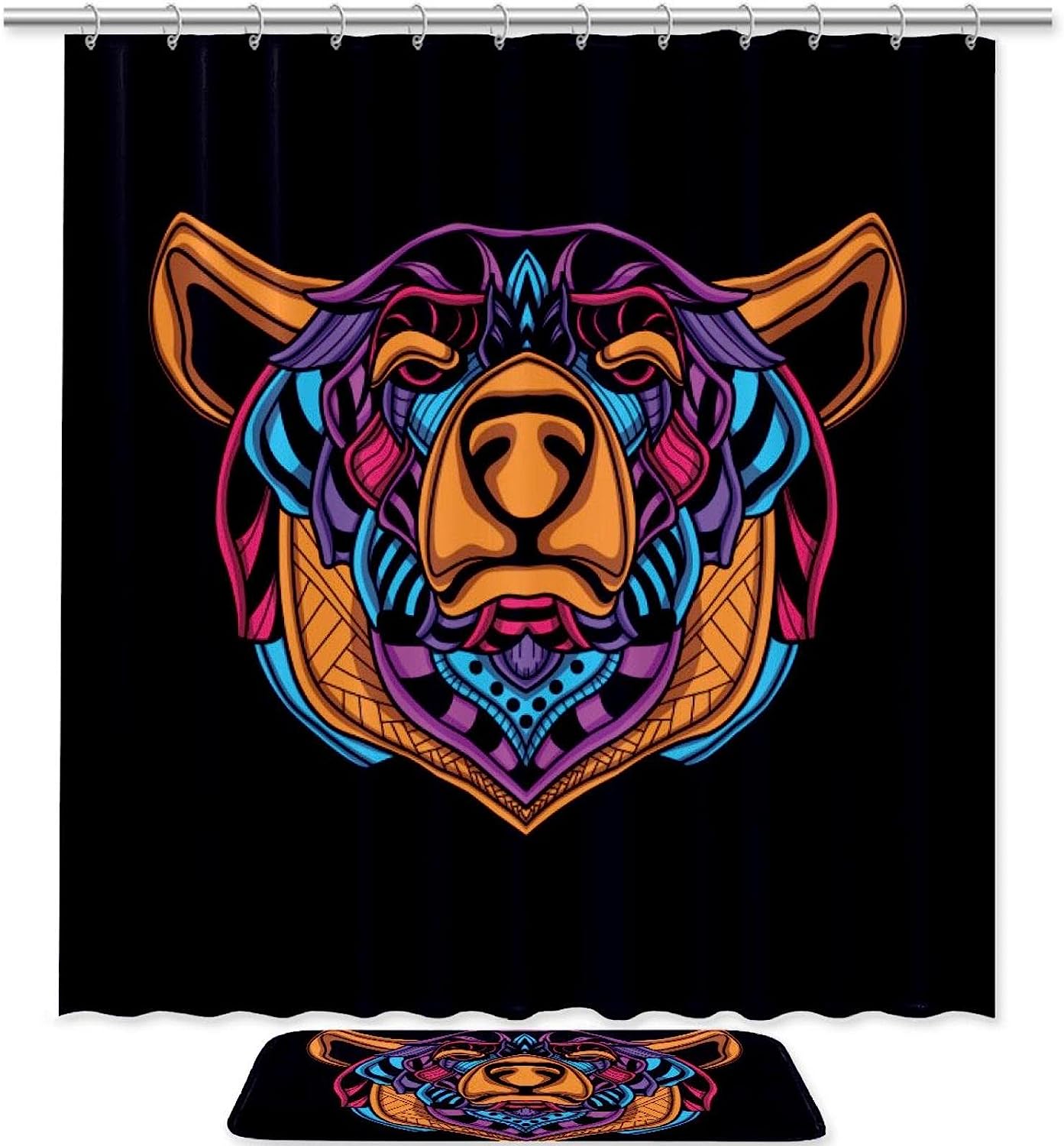 Colorful Bear Wilderness Waterproof Shower Curtain For Bathroom Decor