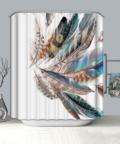 Colorful Bird And Peacock Feather Printed Shower Curtain With Waterproof Fabric