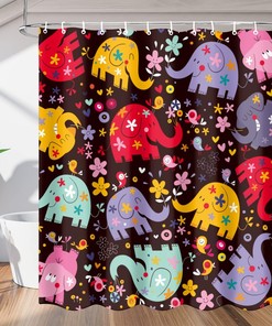 Colorful Bird Elephant Print Shower Curtain Animal Bathroom Decor Waterproof 