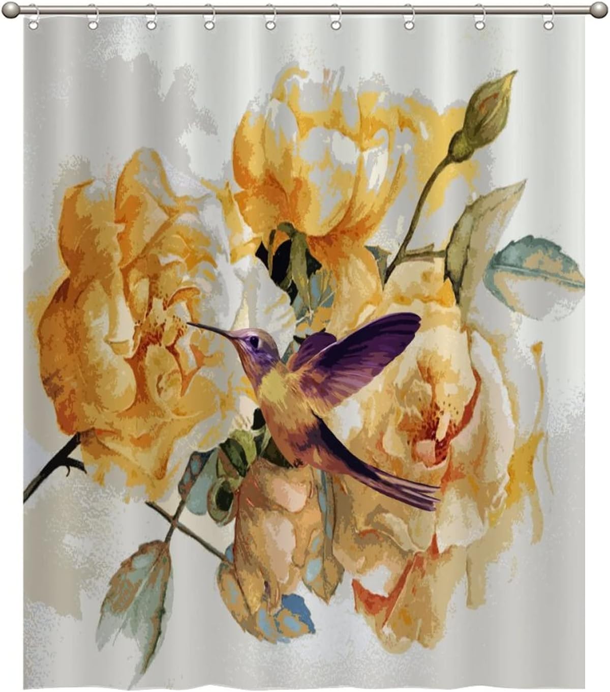Colorful Bird and Flower Print Shower Curtain for a Cheerful Bathroom Decor