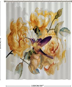 Colorful Bird and Flower Print Shower Curtain for a Cheerful Bathroom Decor