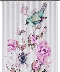 Colorful Birds and Petals Design Shower Curtain for a Fun and Whimsical Bathroom
