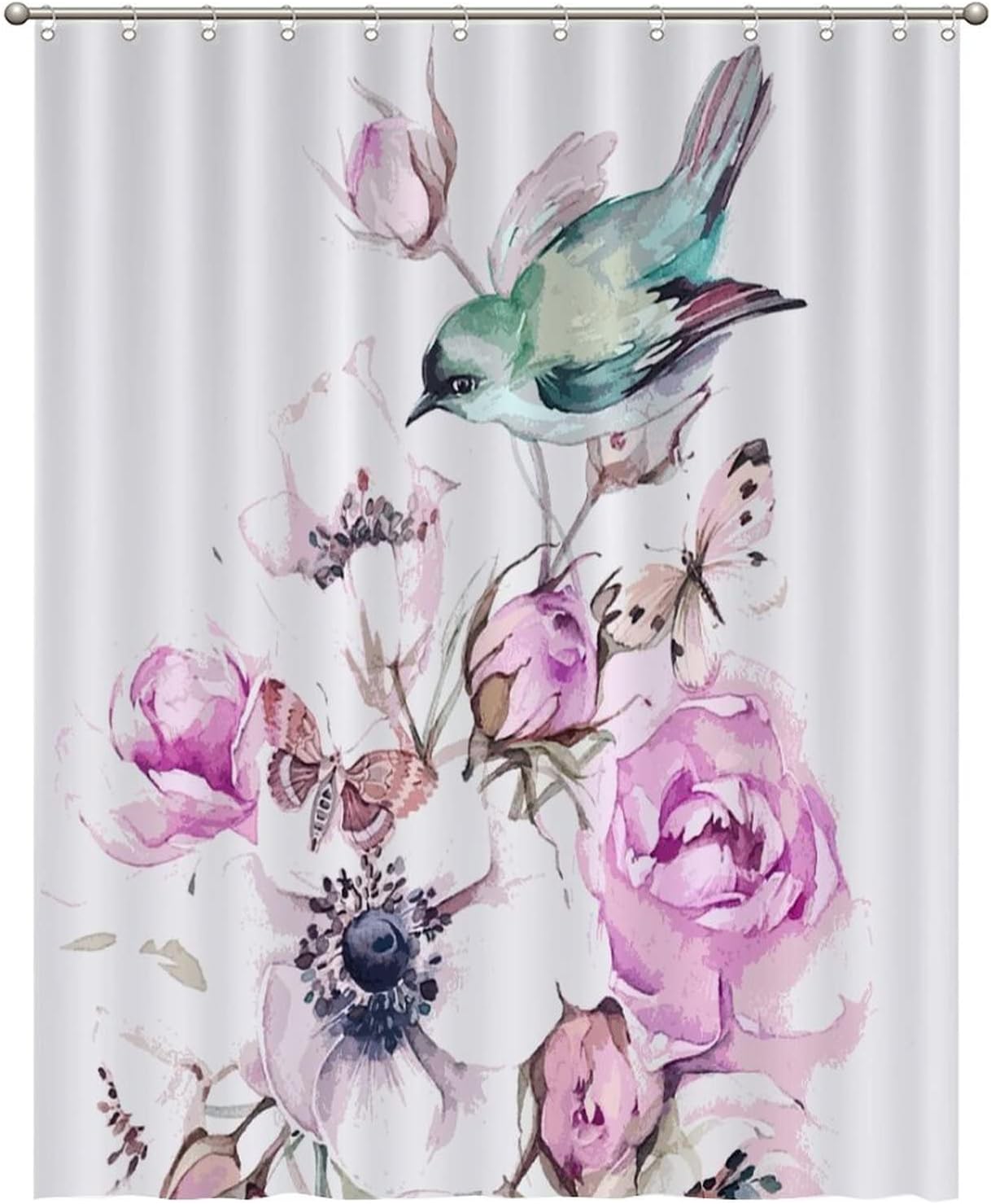 Colorful Birds and Petals Design Shower Curtain for a Fun and Whimsical Bathroom