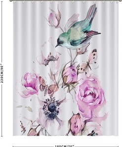 Colorful Birds and Petals Design Shower Curtain for a Fun and Whimsical Bathroom