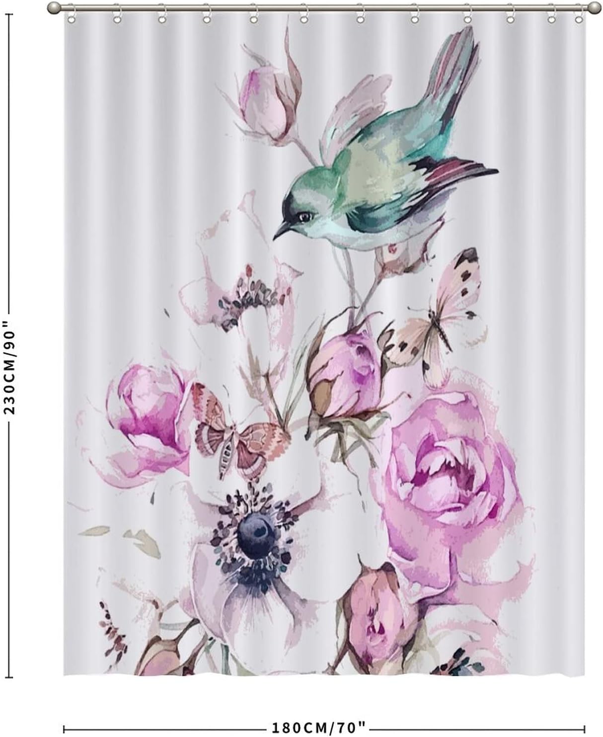 Colorful Birds and Petals Design Shower Curtain for a Fun and Whimsical Bathroom
